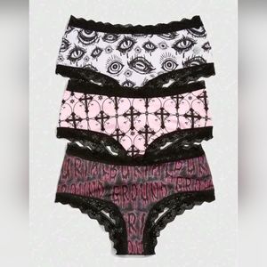 3pk Pink & Black Gothic Hipster Lace Panties